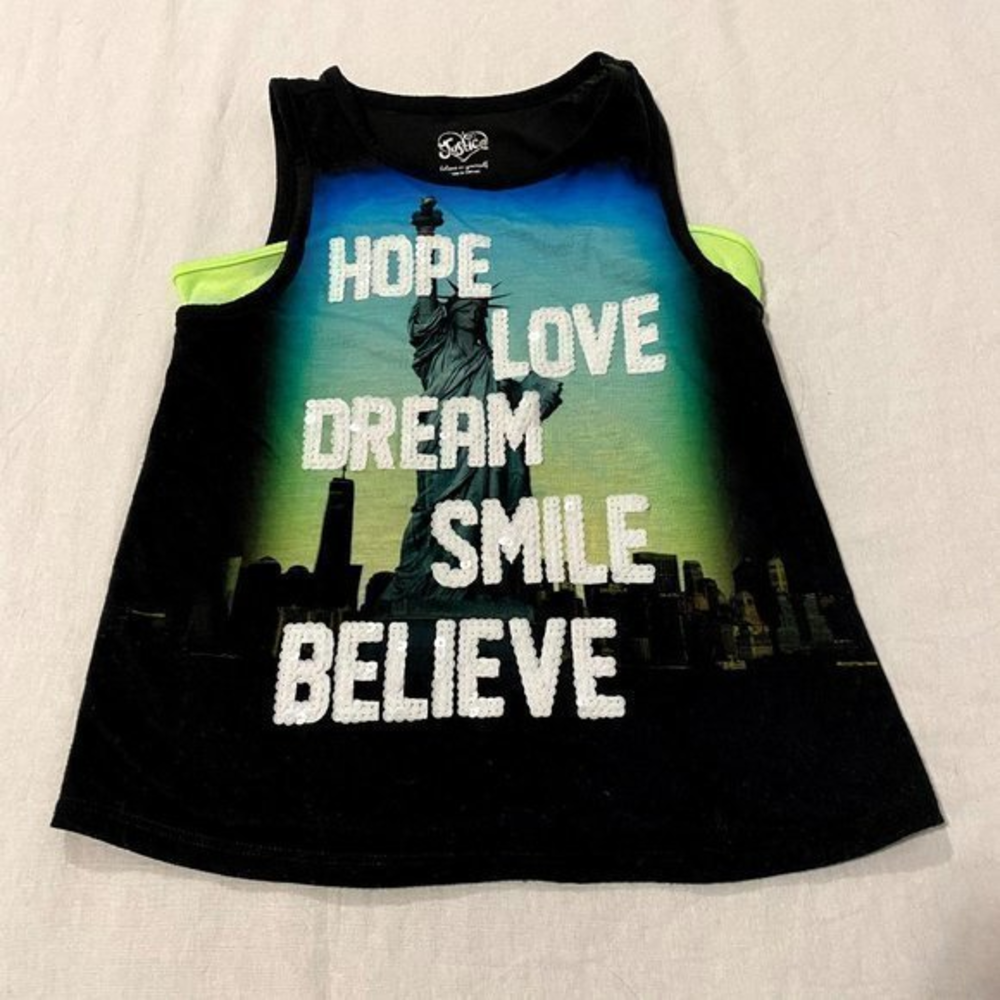 Justice Girls NYC Black Green Sleeveless‎ Top Size 8